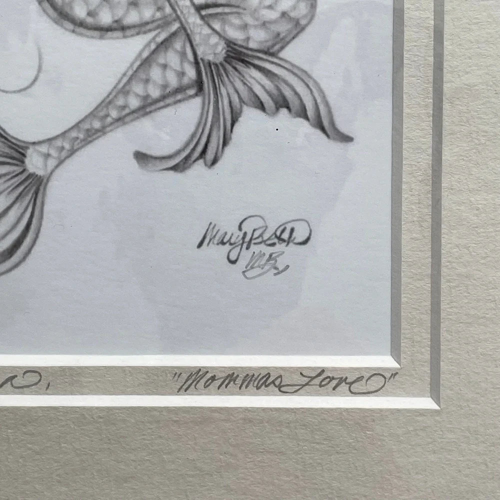 Original Art Sketch Signed Artisan Mermaid Marybeth Snider‎ Woman & Child Hawaii
